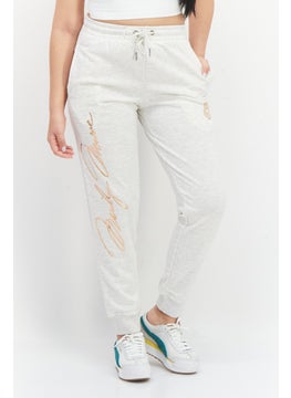 Women Regular Fit Graphic Print Drawstring Jogger Pants, Light Grey