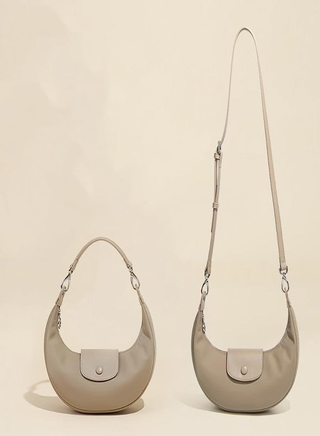 Covelin Modern Crescent Moon Hobo Bag - Lightweight Nylon Shoulder Bag for Women Cream - Image 4