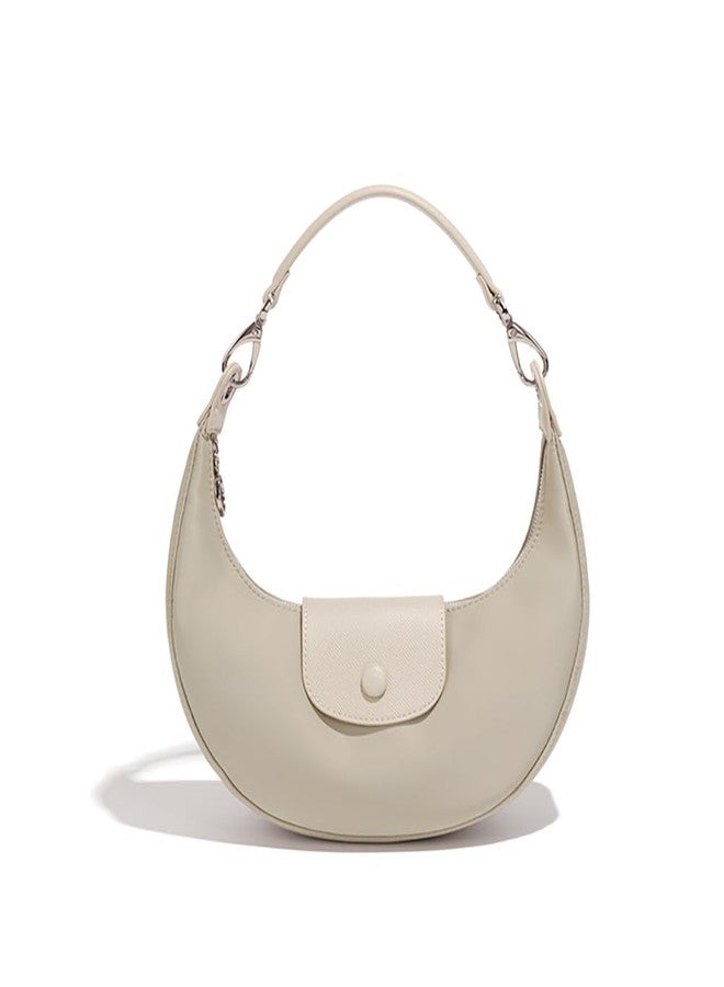 Covelin Modern Crescent Moon Hobo Bag - Lightweight Nylon Shoulder Bag for Women Cream - Image 1