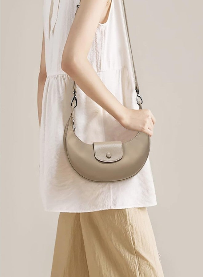 Covelin Modern Crescent Moon Hobo Bag - Lightweight Nylon Shoulder Bag for Women Cream - Image 2