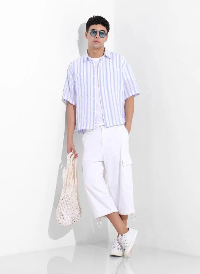 The Indian Garage Co  Men Boxy Fit Striped Cutaway Collar Half Sleeves Shirt for Men | Best Price UAE