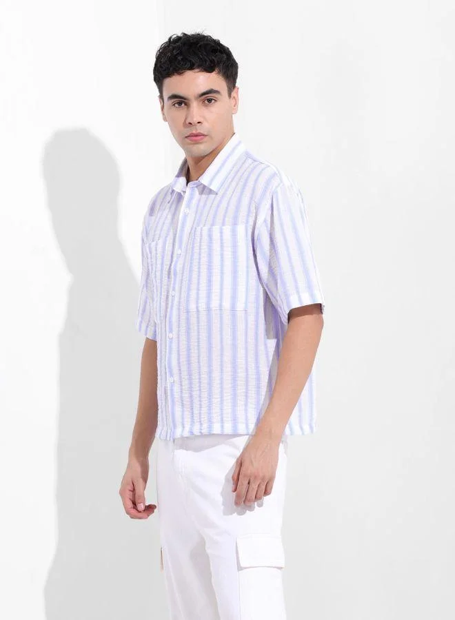 The Indian Garage Co  Men Boxy Fit Striped Cutaway Collar Half Sleeves Shirt for Men | Best Price UAE