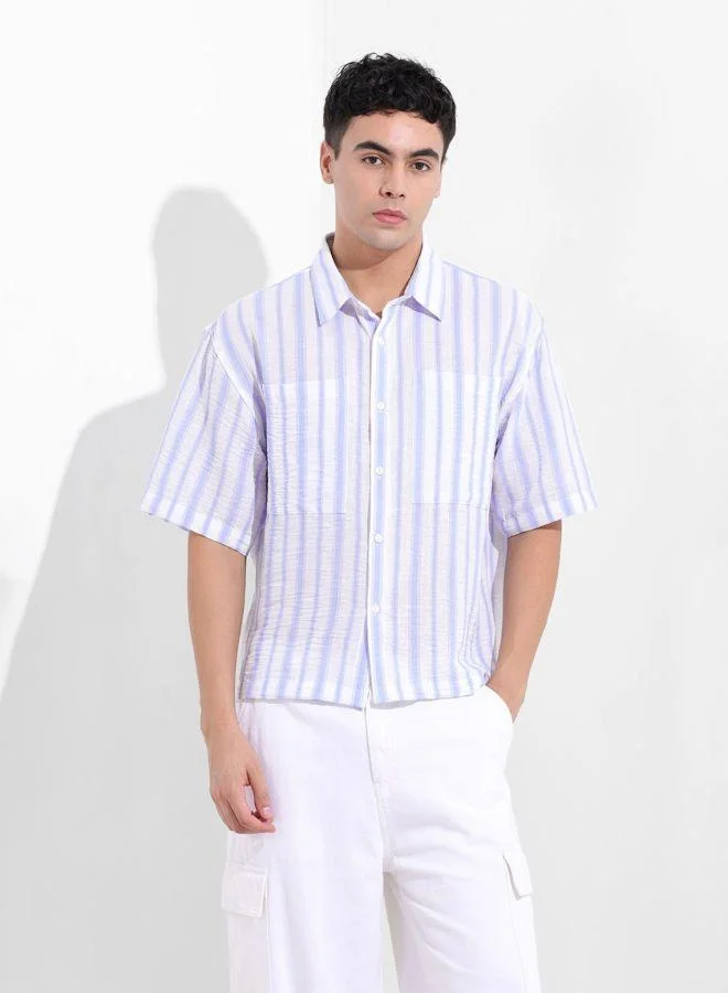 The Indian Garage Co  Men Boxy Fit Striped Cutaway Collar Half Sleeves Shirt for Men | Best Price UAE