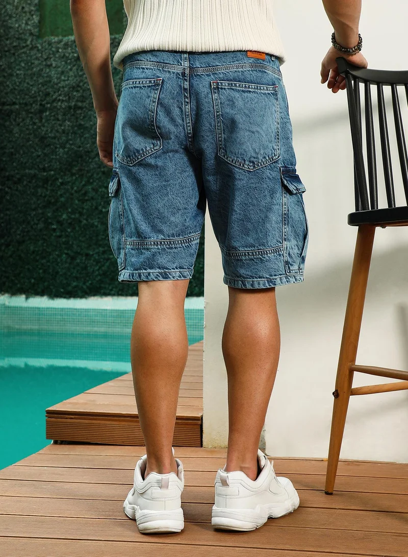 Campus Sutra Men's Distressed Cargo Denim Shorts