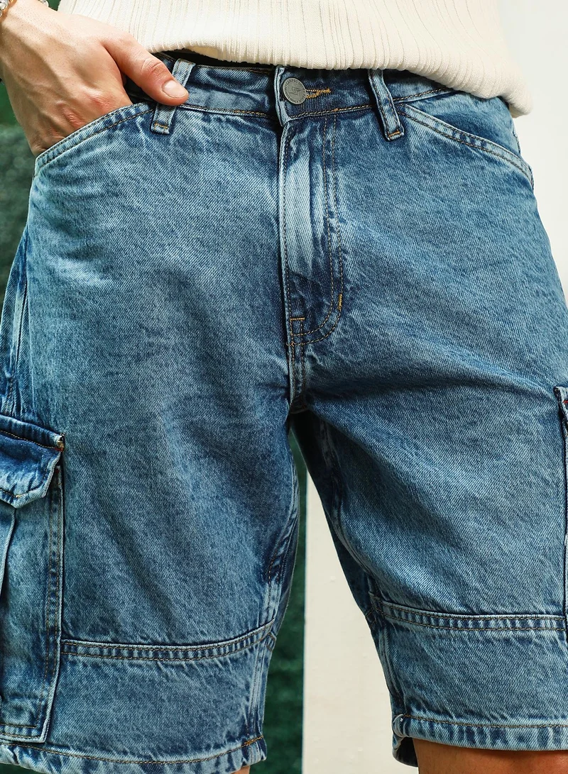 Campus Sutra Men's Distressed Cargo Denim Shorts
