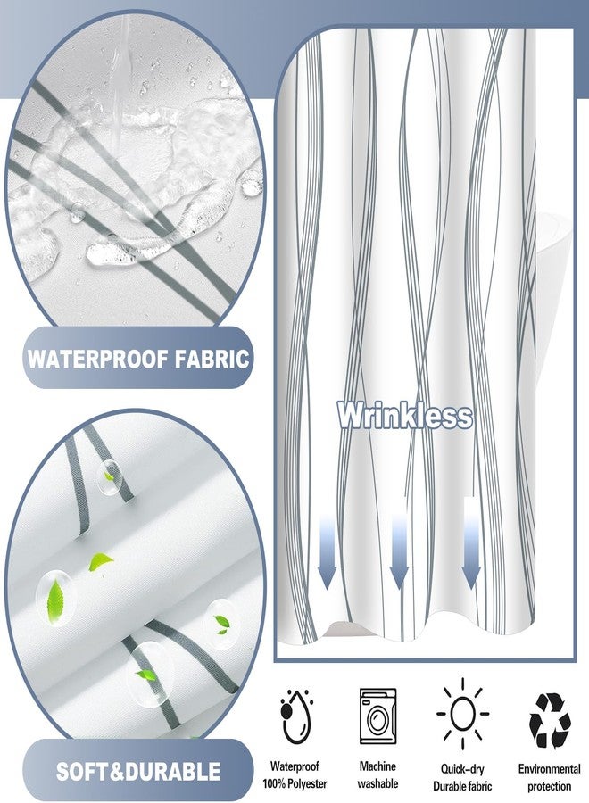 TWLSNCD No Hook Grey Blue Striped Shower Curtain with Snap in Fabric Liner Set - White Hotel Modern Style Double Layer Design for Bathroom with See Through Mesh Top Window, 71 x 74 Inches - Image 3