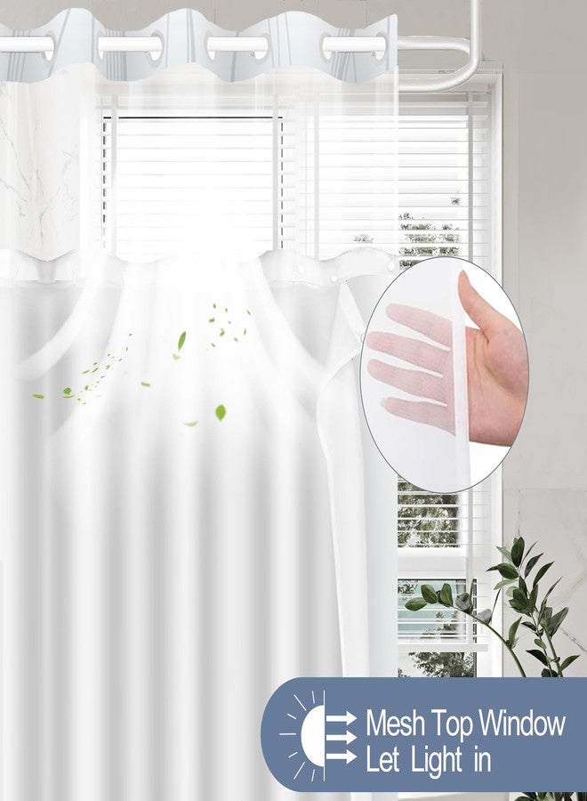 TWLSNCD No Hook Grey Blue Striped Shower Curtain with Snap in Fabric Liner Set - White Hotel Modern Style Double Layer Design for Bathroom with See Through Mesh Top Window, 71 x 74 Inches - Image 2