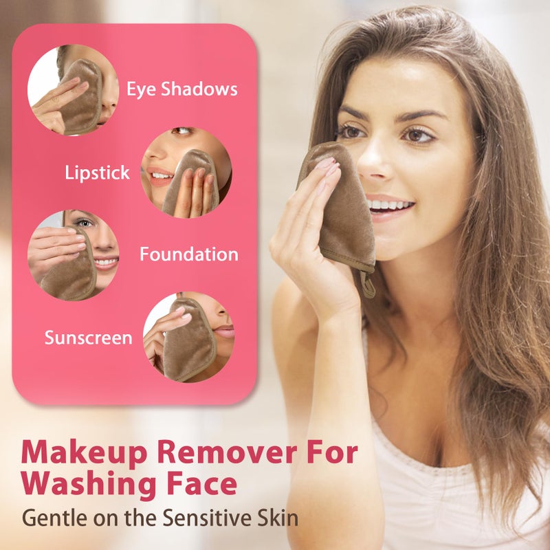 Natwag Makeup Remover Cloth, 6" x 6" Make Up Towels Reusable Face Cloth for Washing Face, Makeup Remover Pads Microfiber Face Washcloth with Mesh Bag, Just Water, 12 Pack, Light Brown - Image 2