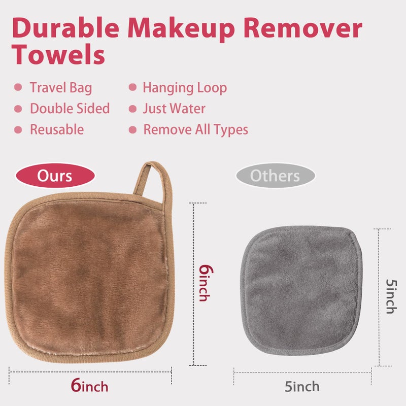 Natwag Makeup Remover Cloth, 6" x 6" Make Up Towels Reusable Face Cloth for Washing Face, Makeup Remover Pads Microfiber Face Washcloth with Mesh Bag, Just Water, 12 Pack, Light Brown - Image 5