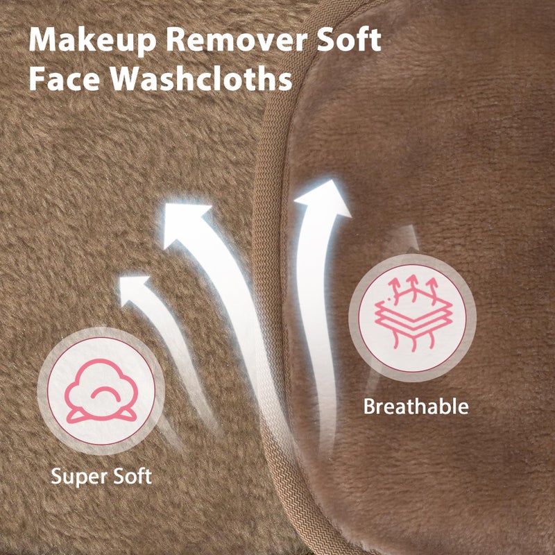 Natwag Makeup Remover Cloth, 6" x 6" Make Up Towels Reusable Face Cloth for Washing Face, Makeup Remover Pads Microfiber Face Washcloth with Mesh Bag, Just Water, 12 Pack, Light Brown - Image 3
