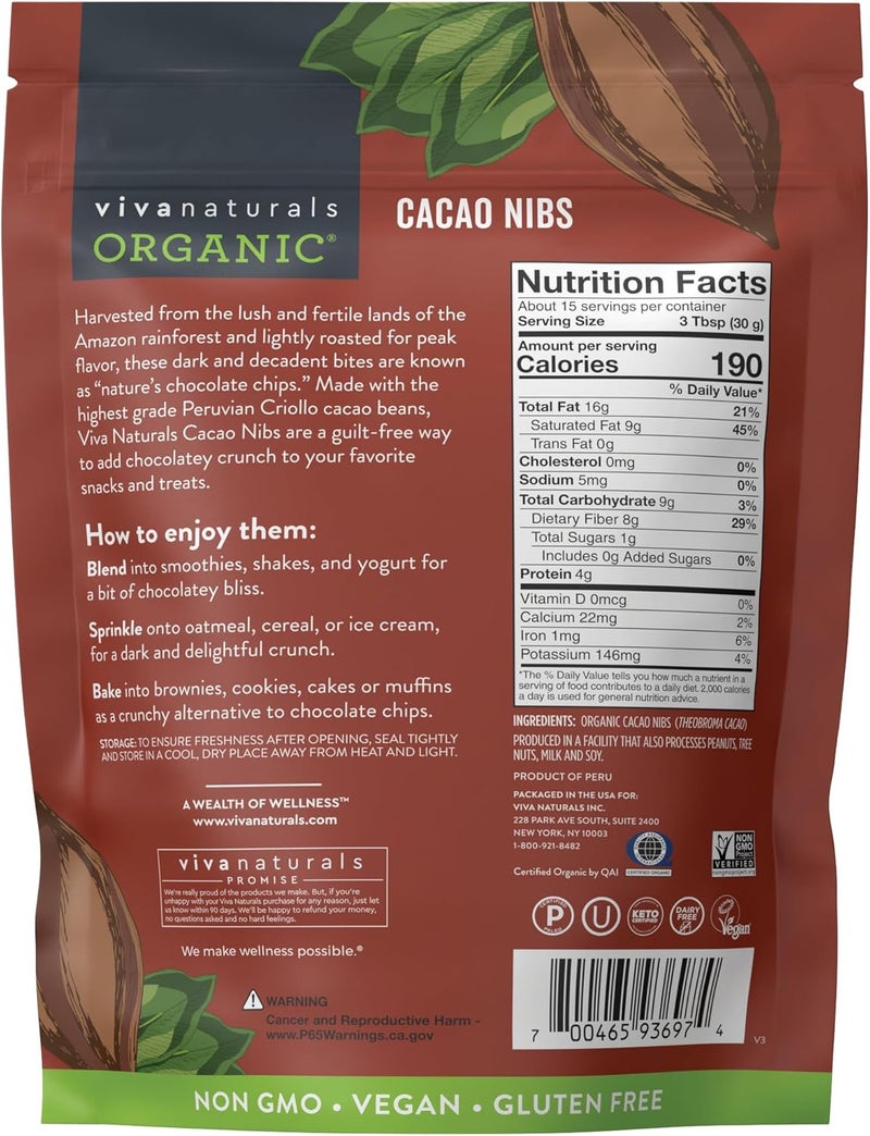 Viva Naturals رقائق الكاكاو العضوية الخام من فيفا ناتشورالز - Image 3