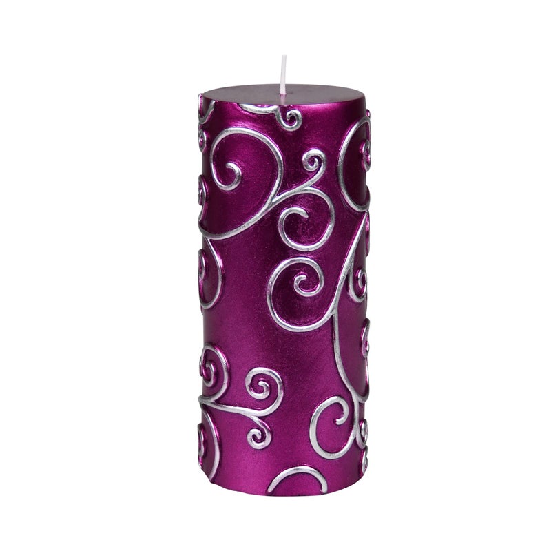 Zest Candle 6 Inch Purple Scroll Pillar Candle
