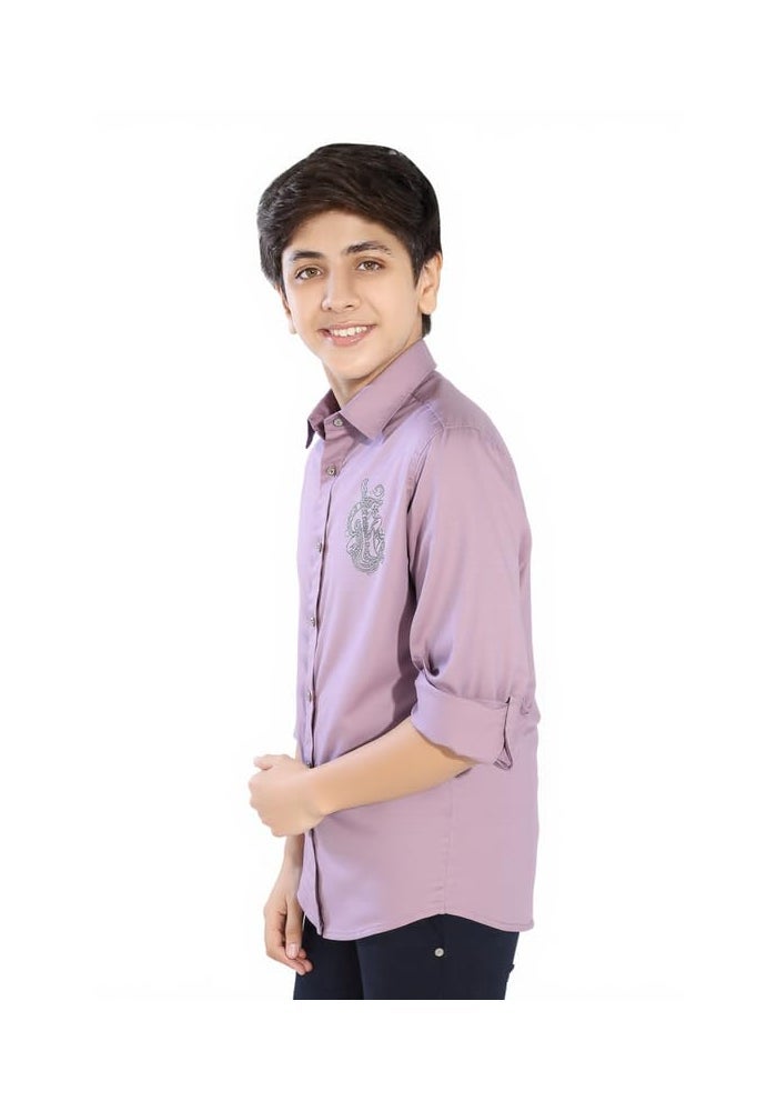 CHARCHIT Boys Cotton Lycra Spread Collar Full Sleeve Plain Shirt - Purple - Image 3