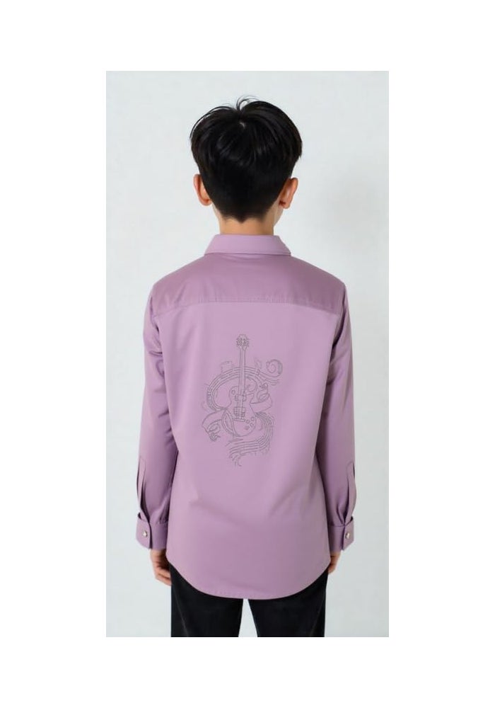 CHARCHIT Boys Cotton Lycra Spread Collar Full Sleeve Plain Shirt - Purple - Image 2