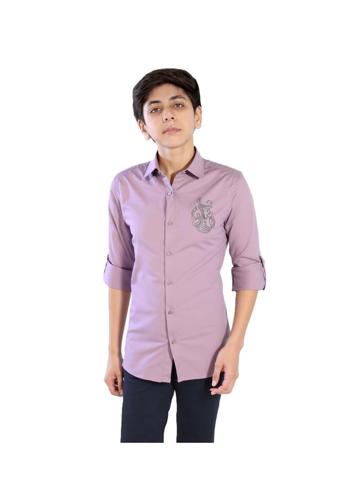 CHARCHIT Boys Cotton Lycra Spread Collar Full Sleeve Plain Shirt - Purple - Image 1