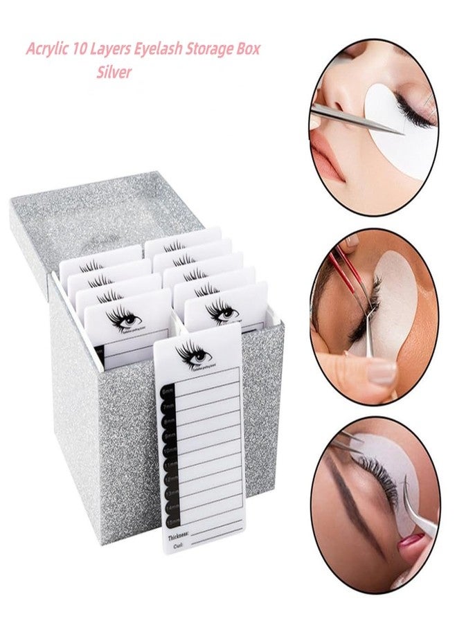 LIXIMMAZN 10 Layers Acrylic Eyelash Storage Box,Eyelash Holder Extension Tool,Makeup Organizer False Eyelashes Glue Pallet Holder, Grafting Eye lashes Close-Packed Display with 10 Pallets (Silver) - Image 3