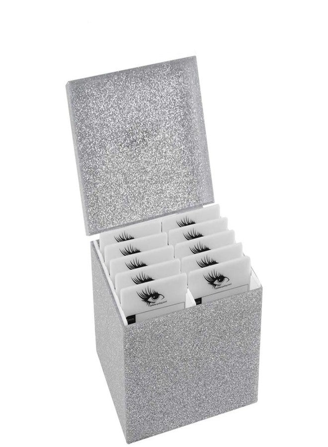 LIXIMMAZN 10 Layers Acrylic Eyelash Storage Box,Eyelash Holder Extension Tool,Makeup Organizer False Eyelashes Glue Pallet Holder, Grafting Eye lashes Close-Packed Display with 10 Pallets (Silver) - Image 1