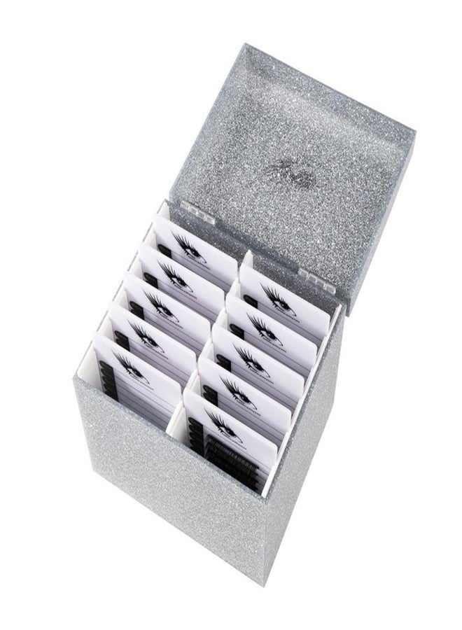 LIXIMMAZN 10 Layers Acrylic Eyelash Storage Box,Eyelash Holder Extension Tool,Makeup Organizer False Eyelashes Glue Pallet Holder, Grafting Eye lashes Close-Packed Display with 10 Pallets (Silver) - Image 4