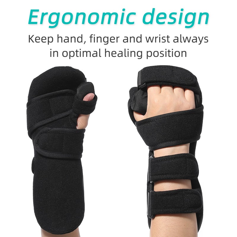 Fanwer Fanwer Stroke Resting Hand Splint - Night Immobilizer Wrist Finger Brace for Flexion Contractures, Functional 5 Finger Stabilizer Wrap - for Muscle Atrophy Rehab, Arthritis, Tendonitis (Right, Medium)  - Image 2