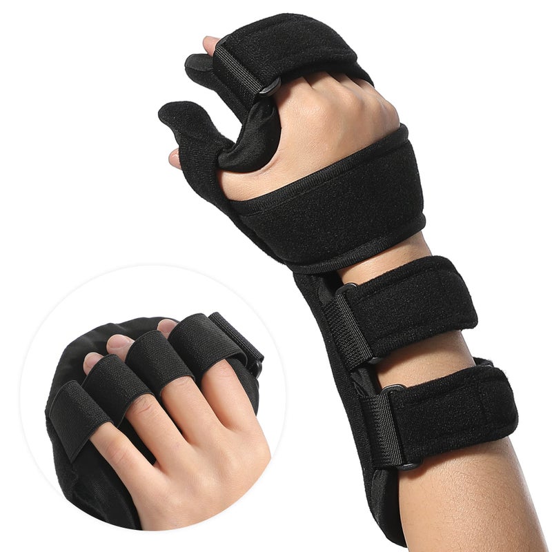 Fanwer Fanwer Stroke Resting Hand Splint - Night Immobilizer Wrist Finger Brace for Flexion Contractures, Functional 5 Finger Stabilizer Wrap - for Muscle Atrophy Rehab, Arthritis, Tendonitis (Right, Medium)  - Image 1