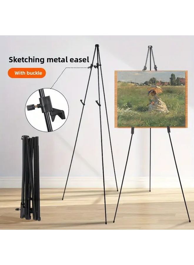 Adjustable Folding Tripod Easel With Black Buckle Metal Sketch Display Stand Portable Collapsible Art Artist Poster Wedding Floor Display - Image 1
