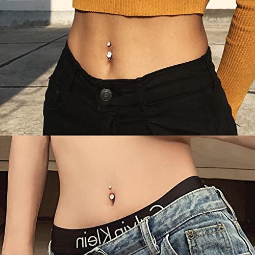 FECTAS 14g Belly Button Rings Surgical Steel CZ Petite Navel Ring for Women Body Piercing Jewelry Petite select Barbell Len 6mm 8mm 10mm 12mm Silver - Image 5