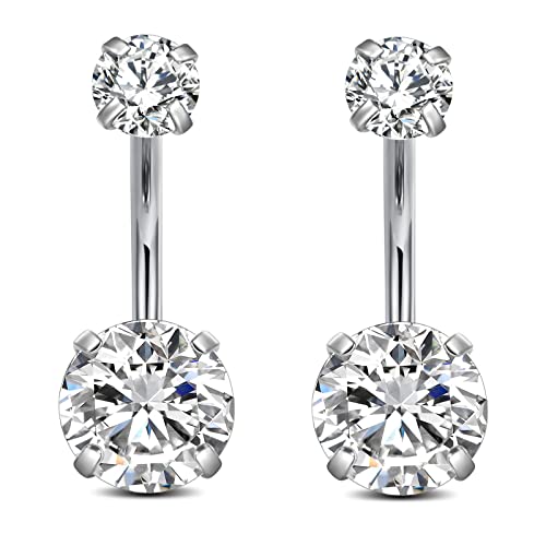 FECTAS 14g Belly Button Rings Surgical Steel CZ Petite Navel Ring for Women Body Piercing Jewelry Petite select Barbell Len 6mm 8mm 10mm 12mm Silver - Image 1