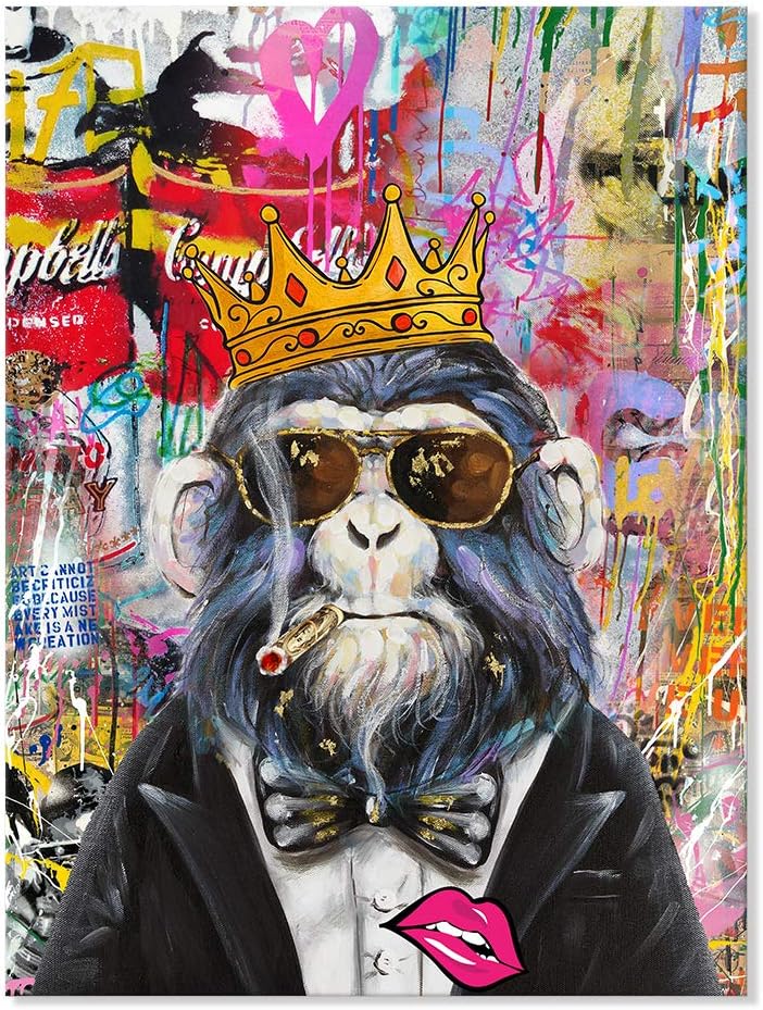 JAPO ART Smoking Gorilla with Crown Canvas Art - Image 1