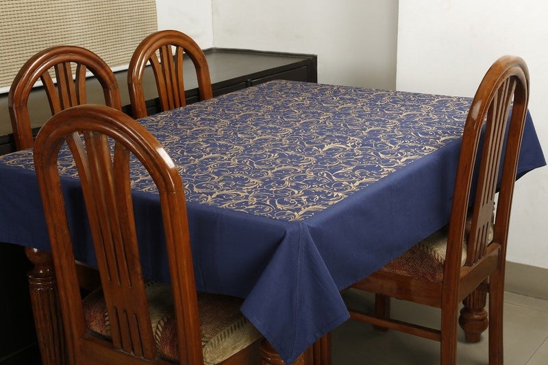 Dekor World Gold Printed Blue Table Cover - Image 1