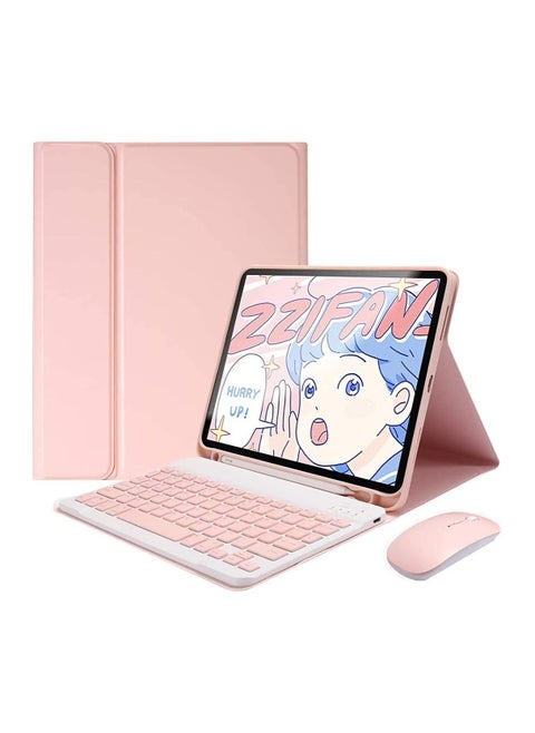 Arabic and English Keyboard Case with Wireless Mouse for iPad Mini 6 8.3 inch 2021 Lightweight Smart Cover with Detachable Keyboard Bluetooth Mice Pencil Holder