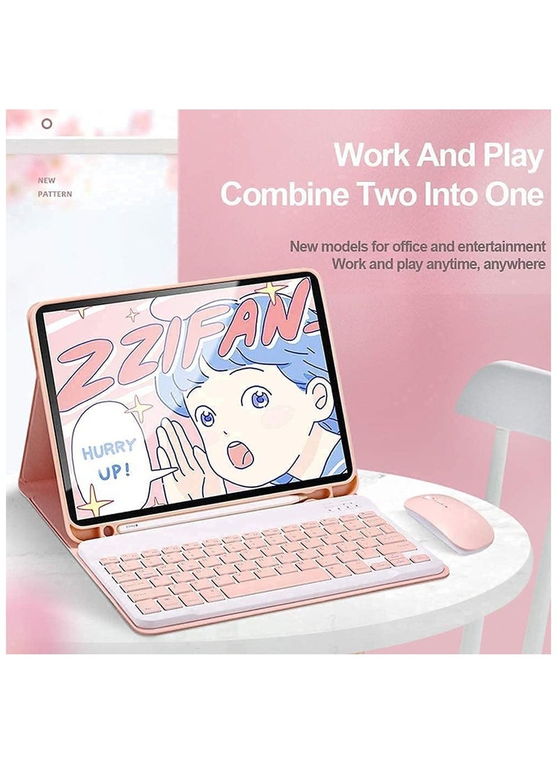 Arabic and English Keyboard Case with Wireless Mouse for iPad Mini 6 8.3 inch 2021 Lightweight Smart Cover with Detachable Keyboard Bluetooth Mice Pencil Holder