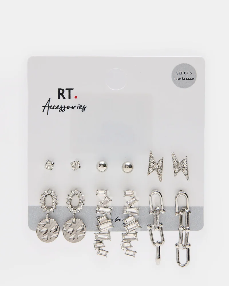 REDTAG Women Silver Stud Set (Pack Of 6)