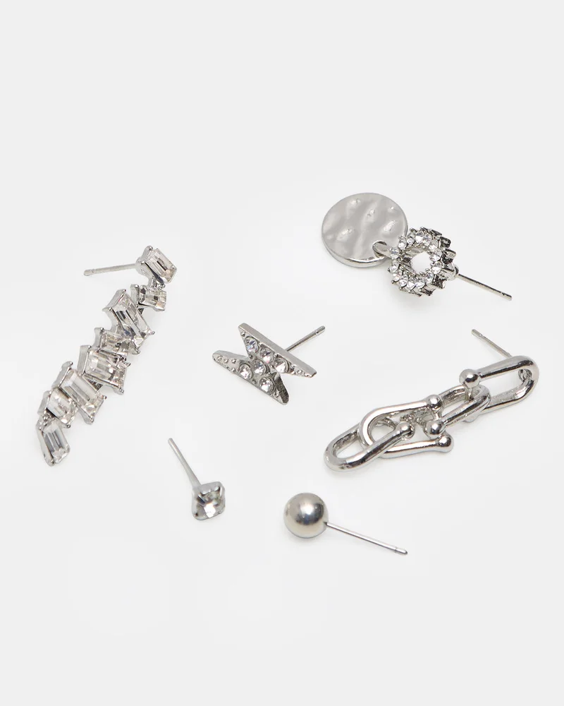REDTAG Women Silver Stud Set (Pack Of 6)
