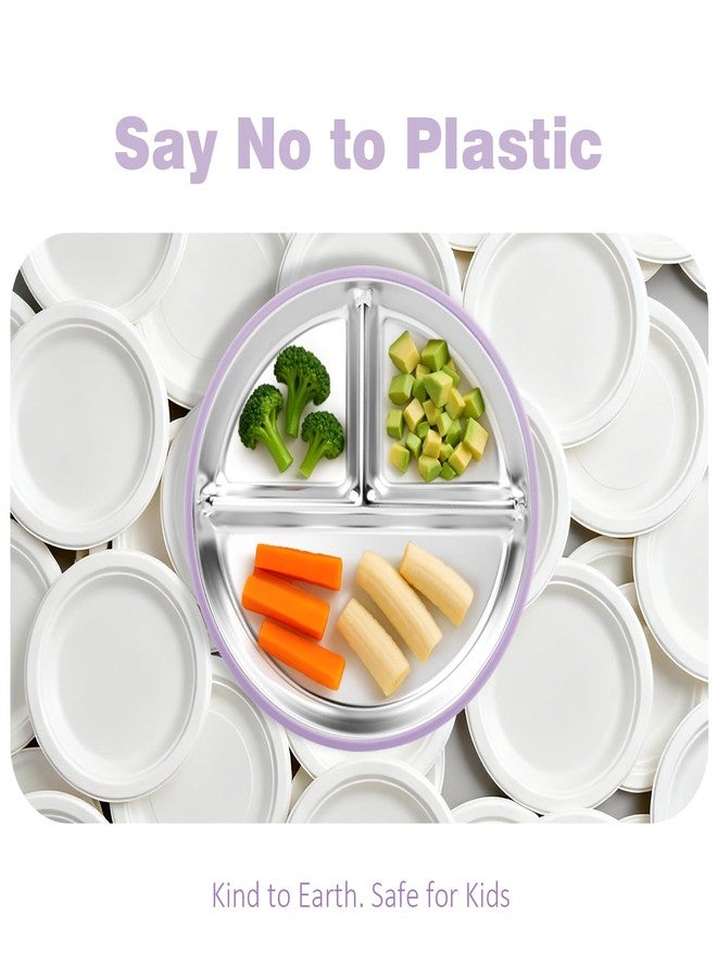 Bakpoco Stainless Steel Suction Plates for Toddlers, 9" Divided Kids Baby Plates with Removable Silicone Suction, Non Toxic Non Slip Portion Control Snack Dishes 3 Packs, Pink Beige Lilac - Image 2