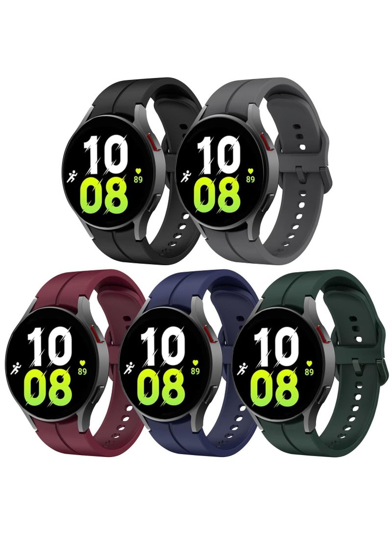 Sweet seven 5Pack Silicone Replacement Strap for Samsung Galaxy Watch 5 Pro 45mm, Galaxy Watch 4 40mm 44mm, Classic 42mm 46mm No Gap Replacement Strap with Colorful Buckle(Black/Grey/Red/Blue/Green) - Image 1