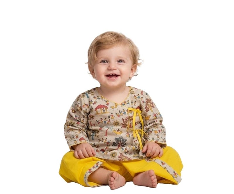 A.T.U.N. (ALL THINGS UBER NICE) Baby Boys Warli Print Dhoti Kurta Set | 100% Cotton Ethnic Wear Set with Soft Comfortable Fit | Traditional Festive Outfit for Infants - Image 1