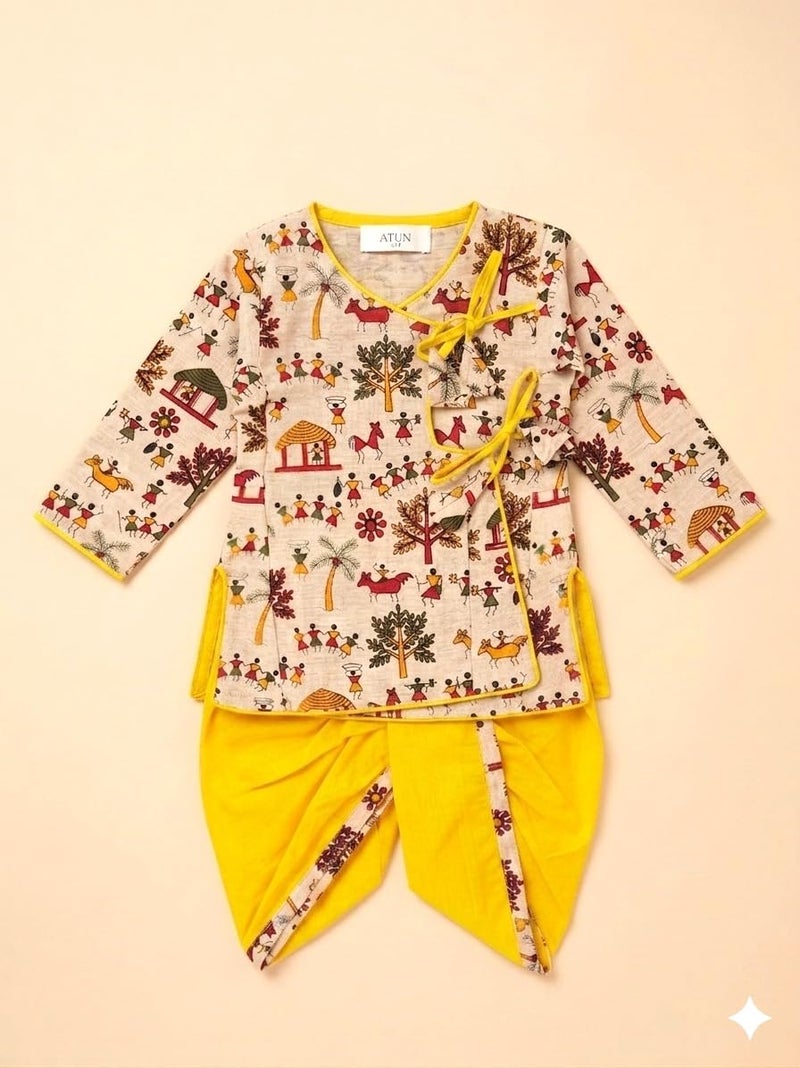 A.T.U.N. (ALL THINGS UBER NICE) Baby Boys Warli Print Dhoti Kurta Set | 100% Cotton Ethnic Wear Set with Soft Comfortable Fit | Traditional Festive Outfit for Infants - Image 3