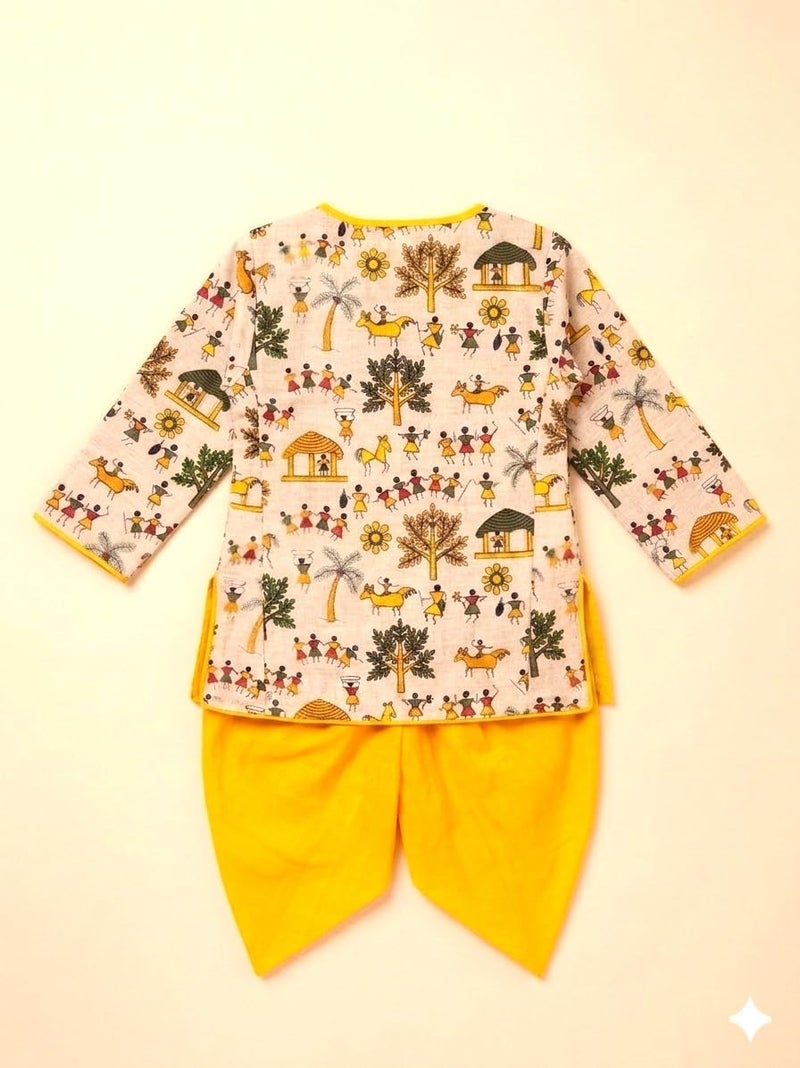 A.T.U.N. (ALL THINGS UBER NICE) Baby Boys Warli Print Dhoti Kurta Set | 100% Cotton Ethnic Wear Set with Soft Comfortable Fit | Traditional Festive Outfit for Infants - Image 4