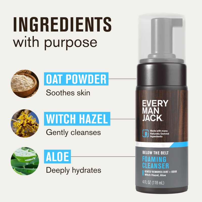 Every Man Jack Mens Foaming Groin Wash - Gentle Cleanser for Below The Belt - Made w/ Naturally Derived Ingredients like Witch Hazel & Aloe Vera - 4 Fl Oz (1 Pack) - Image 4