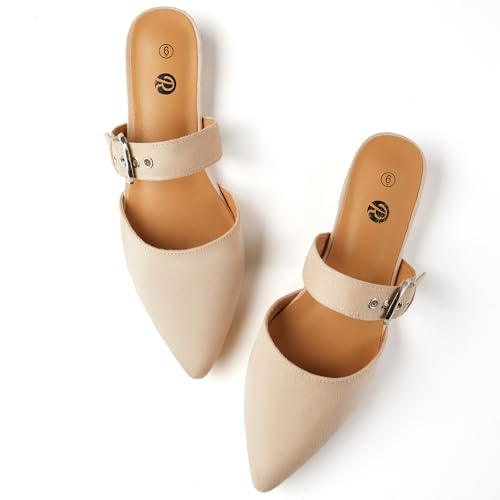 Rekayla Mules for Women Flats Comfortable Pointed Toe Women Adjustable Mules Shoes Nude Size 8 - Image 4