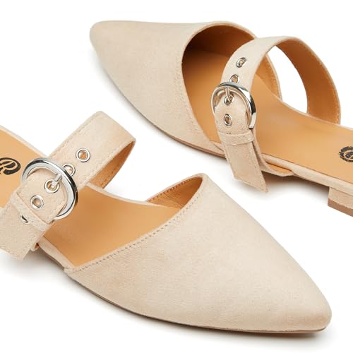 Rekayla Mules for Women Flats Comfortable Pointed Toe Women Adjustable Mules Shoes Nude Size 8 - Image 2