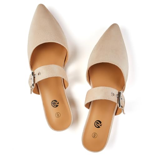 Rekayla Mules for Women Flats Comfortable Pointed Toe Women Adjustable Mules Shoes Nude Size 8 - Image 1