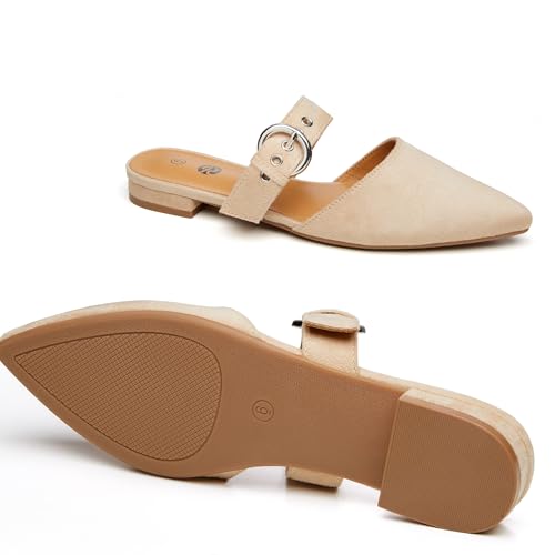 Rekayla Mules for Women Flats Comfortable Pointed Toe Women Adjustable Mules Shoes Nude Size 8 - Image 3