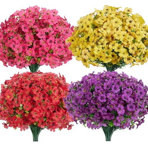 InnoGear Artificial Flowers for Outdoors 12 Bundles UV Resistant Fake Silk Flowers for Outside Faux Spring Summer Decor Flower for Outdoor Indoor Garden Home Decoration Porch Patio Mixed 4 Colors - Image 1