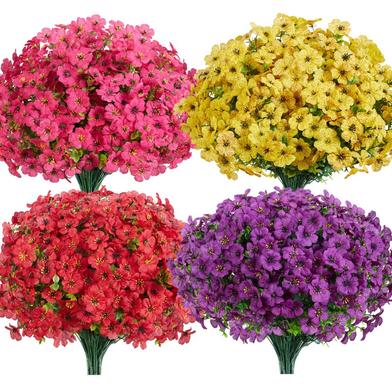 InnoGear Artificial Flowers for Outdoors 12 Bundles UV Resistant Fake Silk Flowers for Outside Faux Spring Summer Decor Flower for Outdoor Indoor Garden Home Decoration Porch Patio Mixed 4 Colors - Image 2