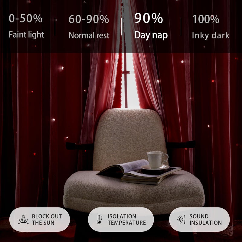 XiDi Red Curtains 63 Inches Long for Living Room Double Layer Curtains with Sheer Overlay for Girls Kids Bedroom Decor Ideal Princess Unicorn Theme Grommet Windows Drapes 2 Panels 34x63 - Image 4