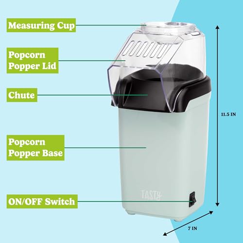 Tasty صانعة فشار هوائية لذيذة وساخنة، فشار صحي ولذيذ في دقائق، سريعة وسهلة الاستخدام، مع كوب قياس مدمج وسخان زبدة، 8 أكواب، أكوا - Image 3