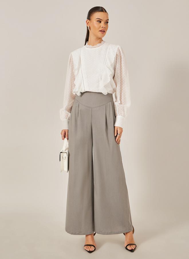 ستايلي بلوزة بأكمام بالون مكشكشة من دوبي مع تطعيم دانتيل - Image 3