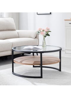 AGD Modern Glass Coffee Table 2 Layers Round Side Table Glass Top for Living Room Office Hotel Hall  - Image 1