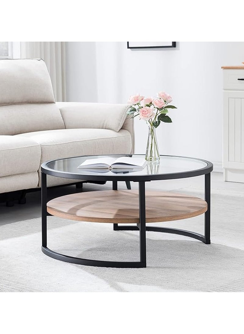 AGD Modern Glass Coffee Table 2 Layers Round Side Table Glass Top for Living Room Office Hotel Hall - Image 1